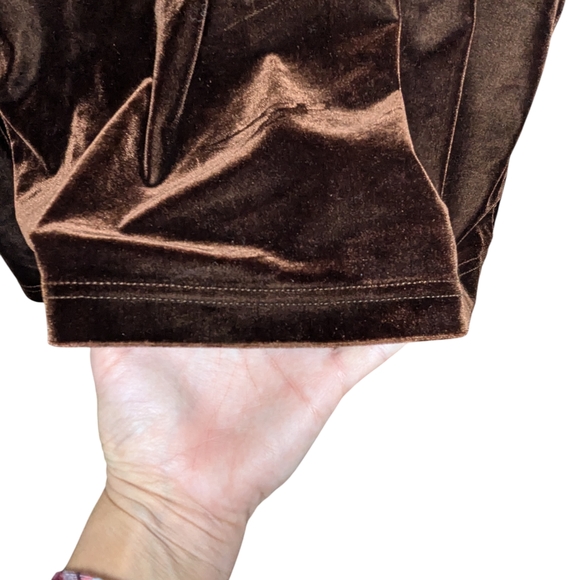 Vintage 90s Velvet Top Womens Medium Brown Stretch Long Sleeve Lightweight Soft - Picture 5 of 10